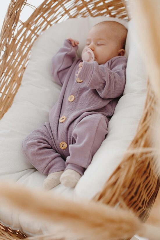 Organic Cotton Front Button Jumpsuit - Lilac