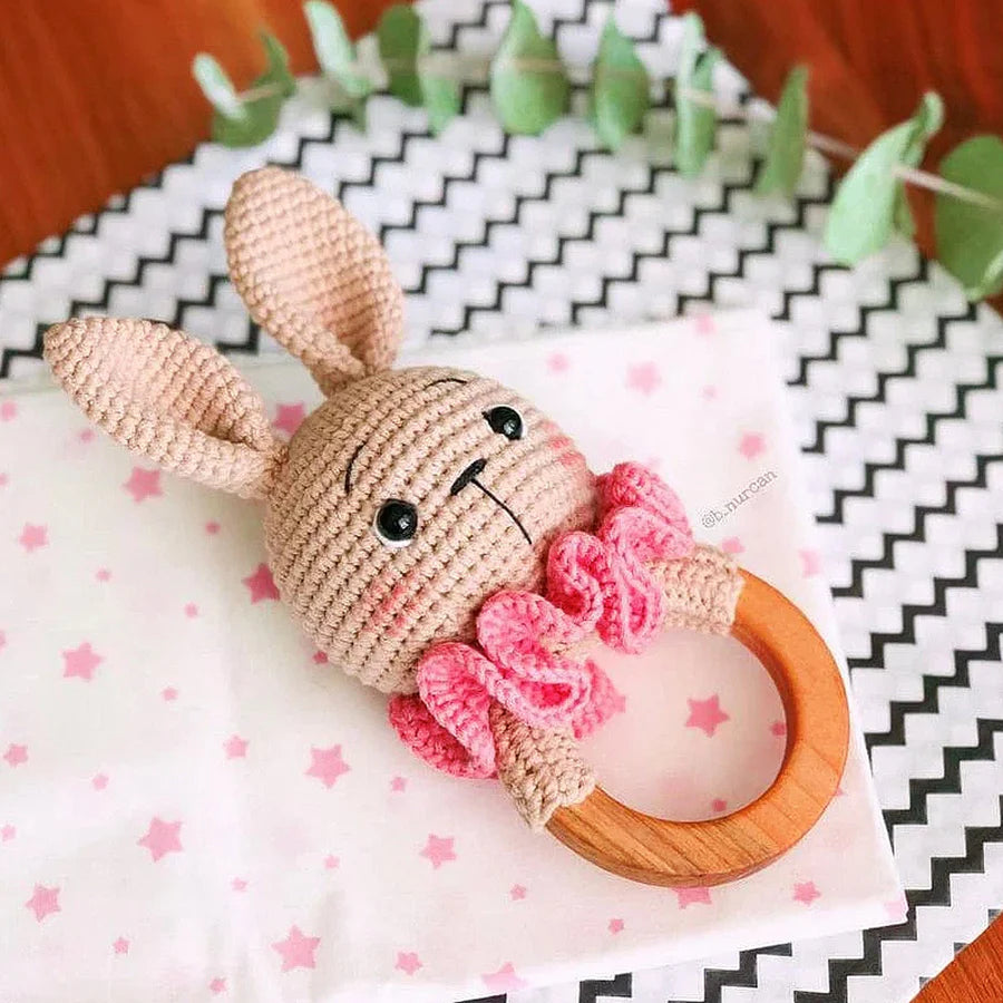 Crochet Rabbit Rattle - Dark Pink