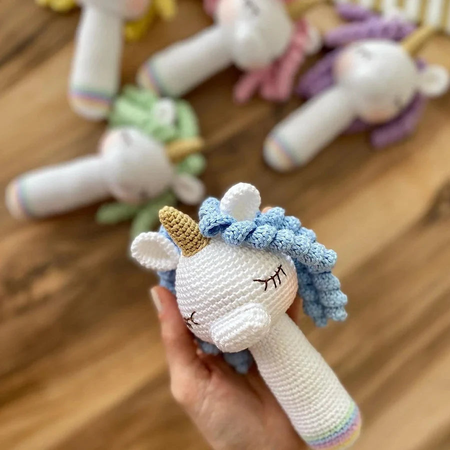 Crochet Unicorn Rattle - Blue