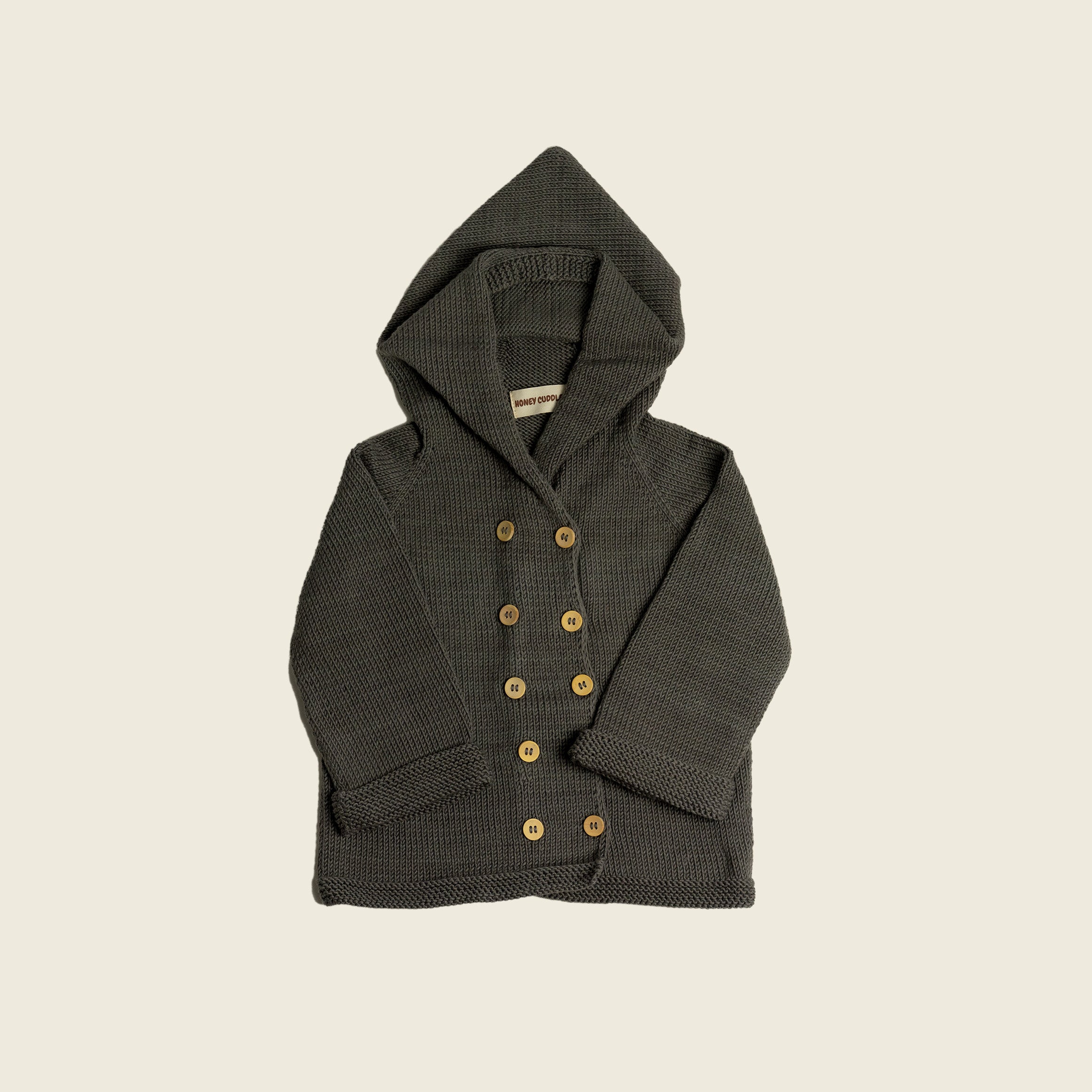Knit Hooded Cardigan-Anthracite