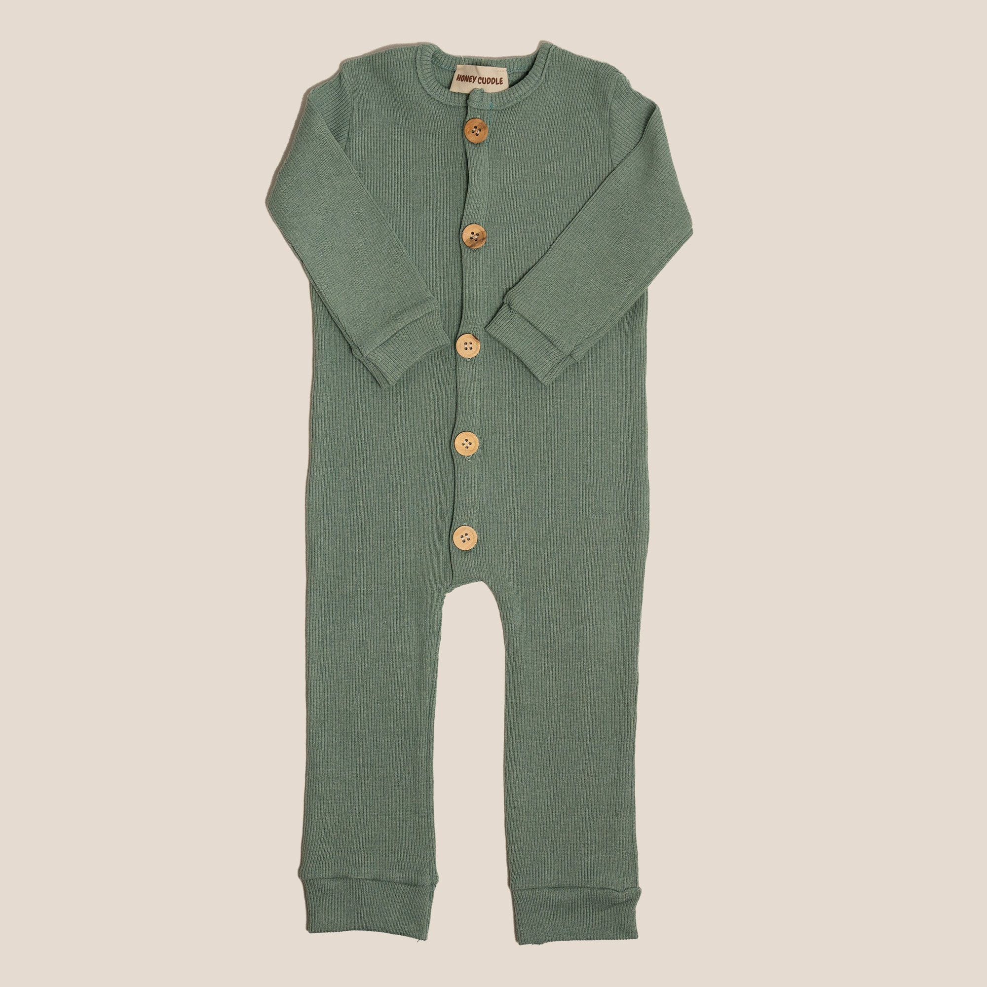Organic Cotton Front Button Jumpsuit - Mint Green