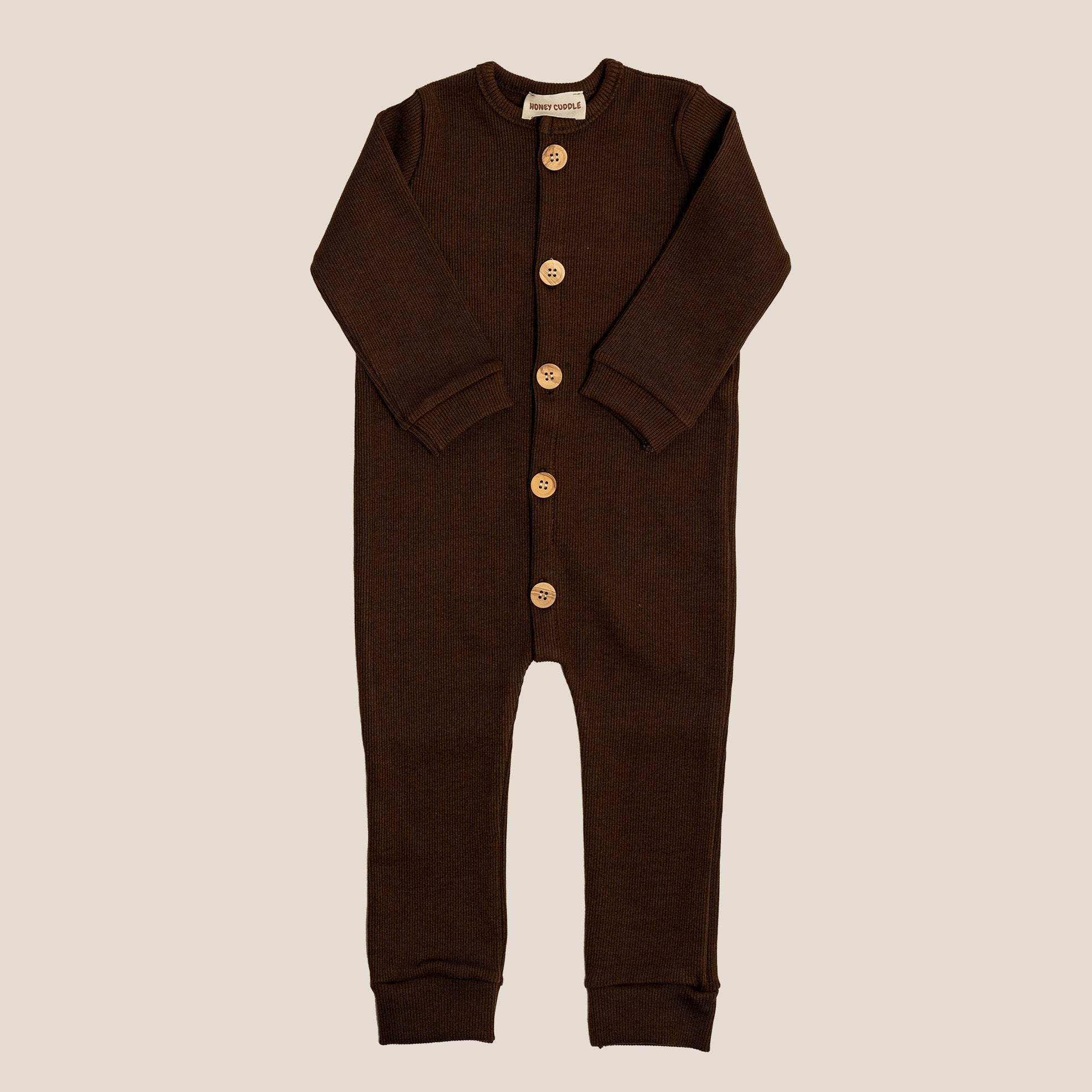 Organic Cotton Front Button Baby Jumpsuit - Brown