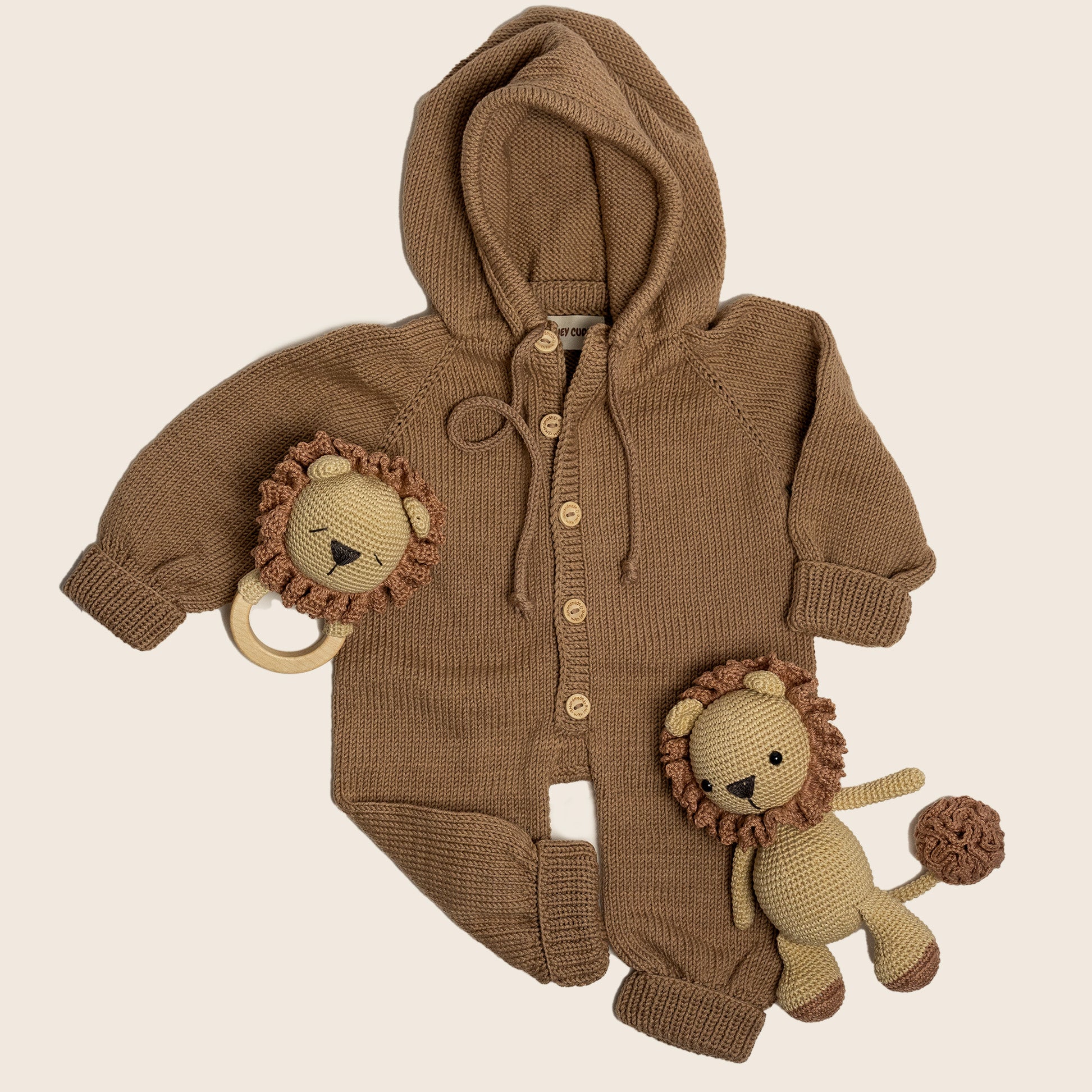 Knit Hooded Jumpsuit - Brown