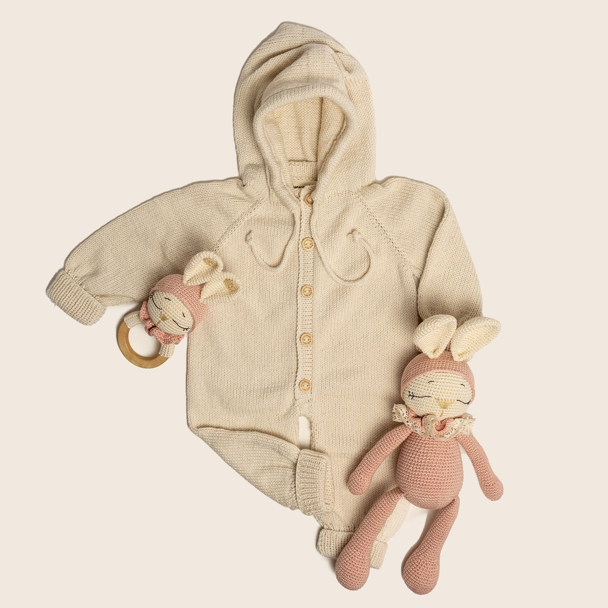 Knit Hooded Jumpsuit - Cream