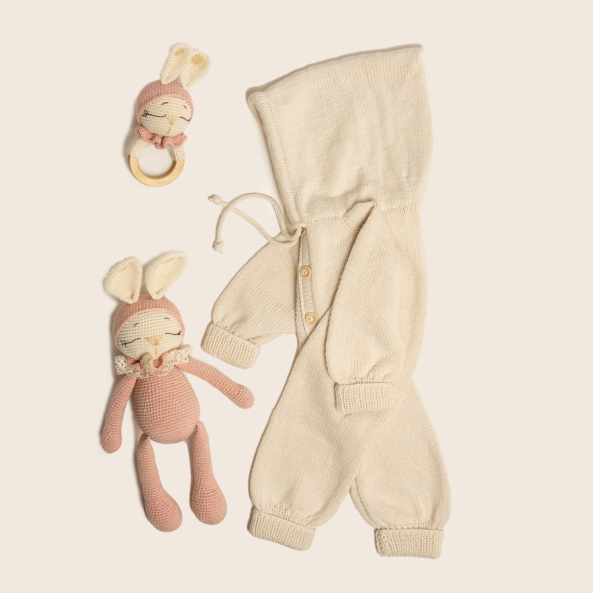 Knit Hooded Jumpsuit - Cream