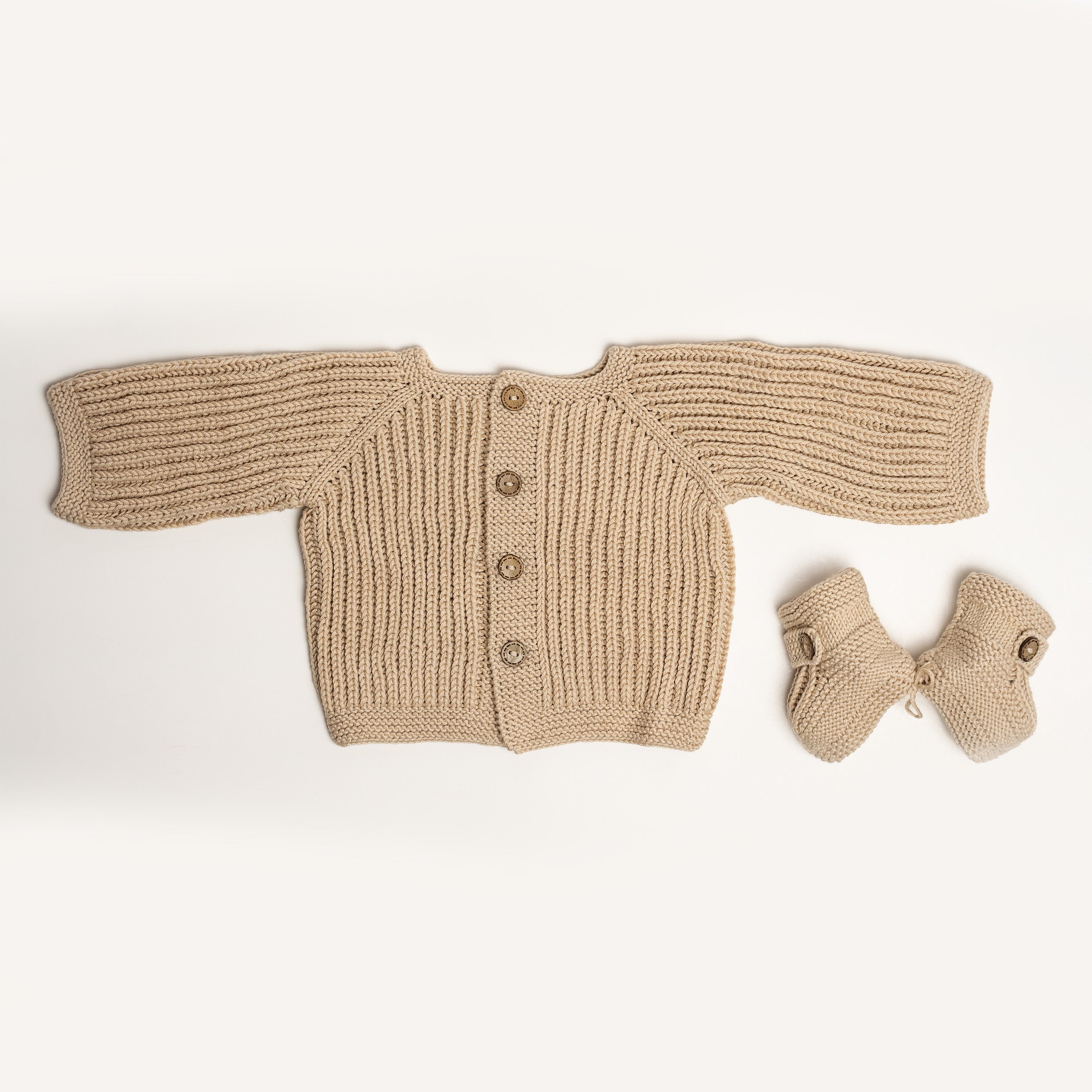 Knit Cardigan - Bootie Set - Beige
