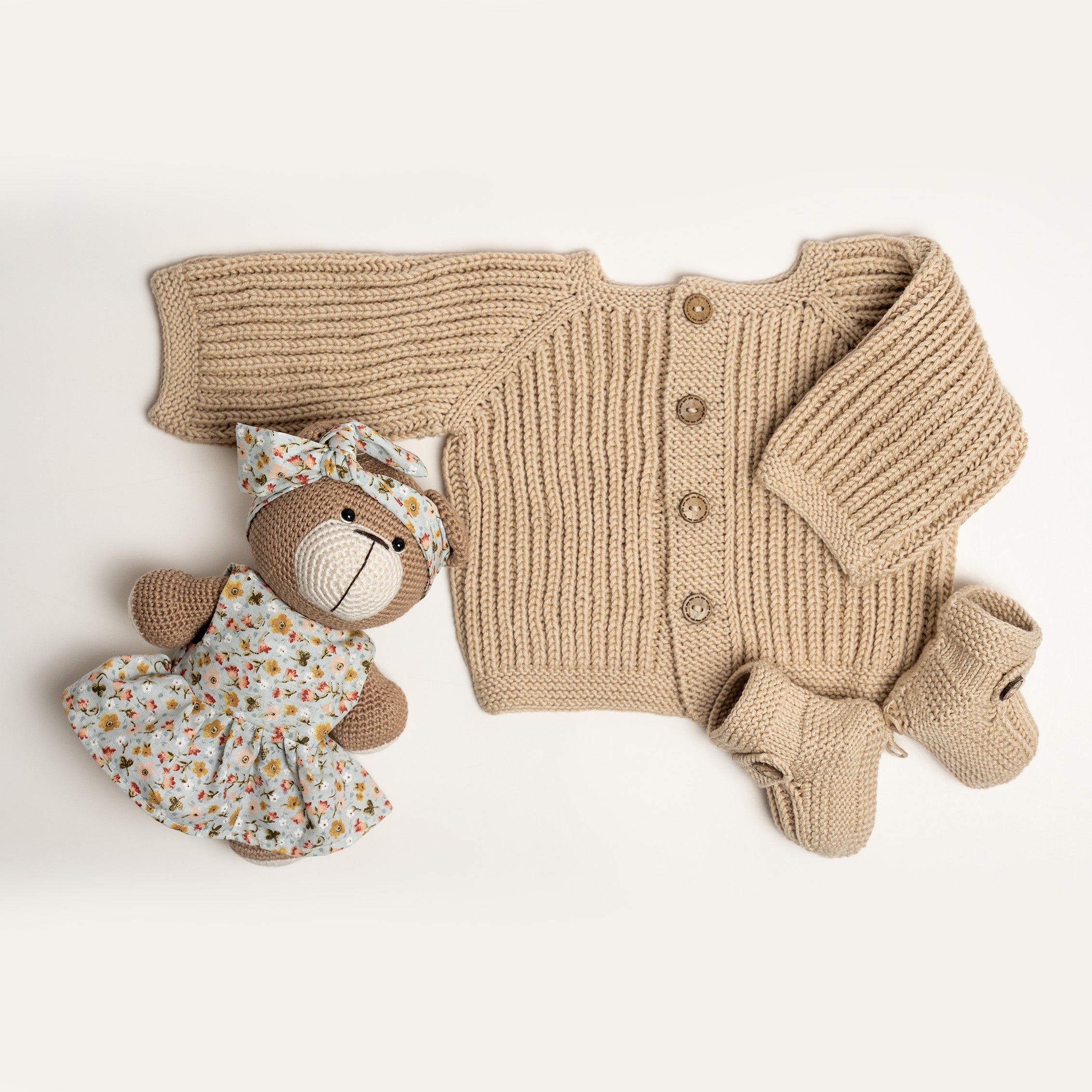Knit Cardigan - Bootie Set - Beige