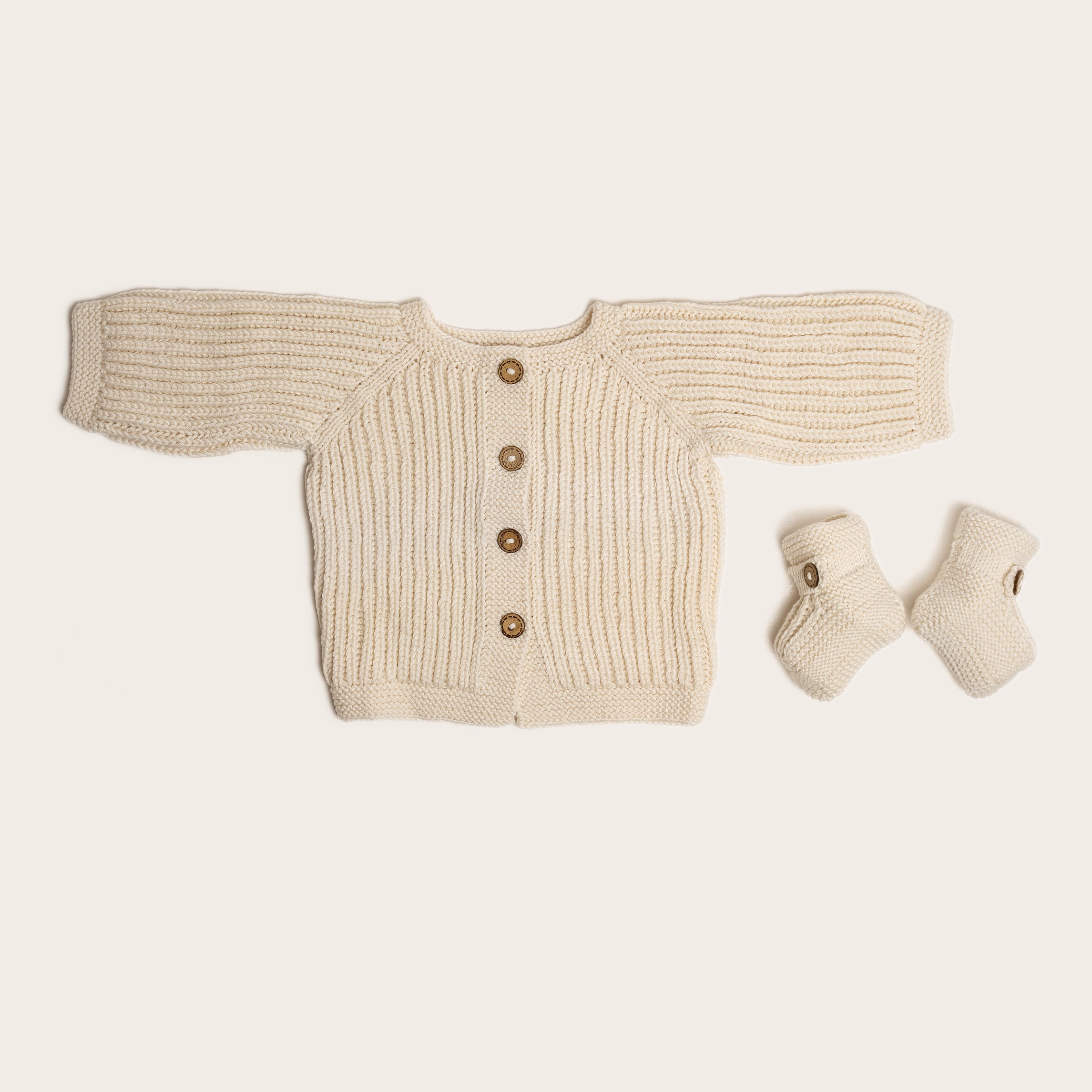 Knit Cardigan - Bootie Set - Cream
