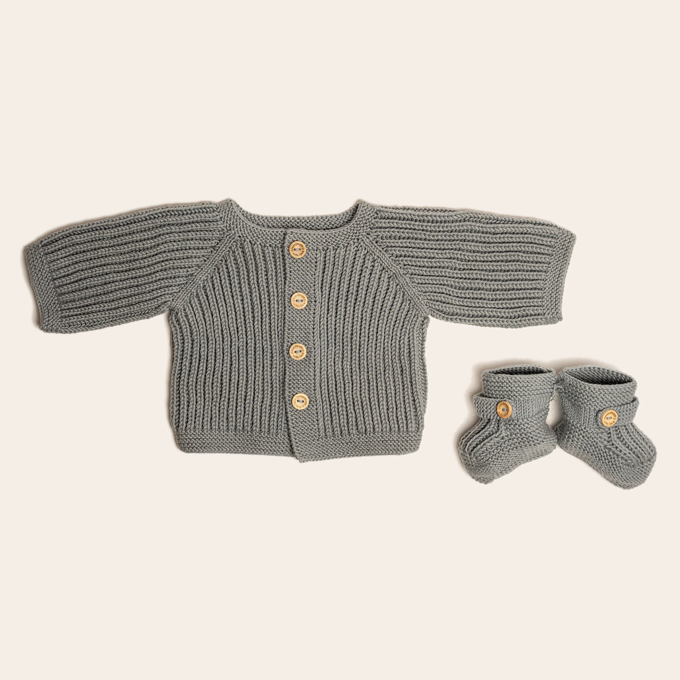 Knit Cardigan - Bootie Set - Gray