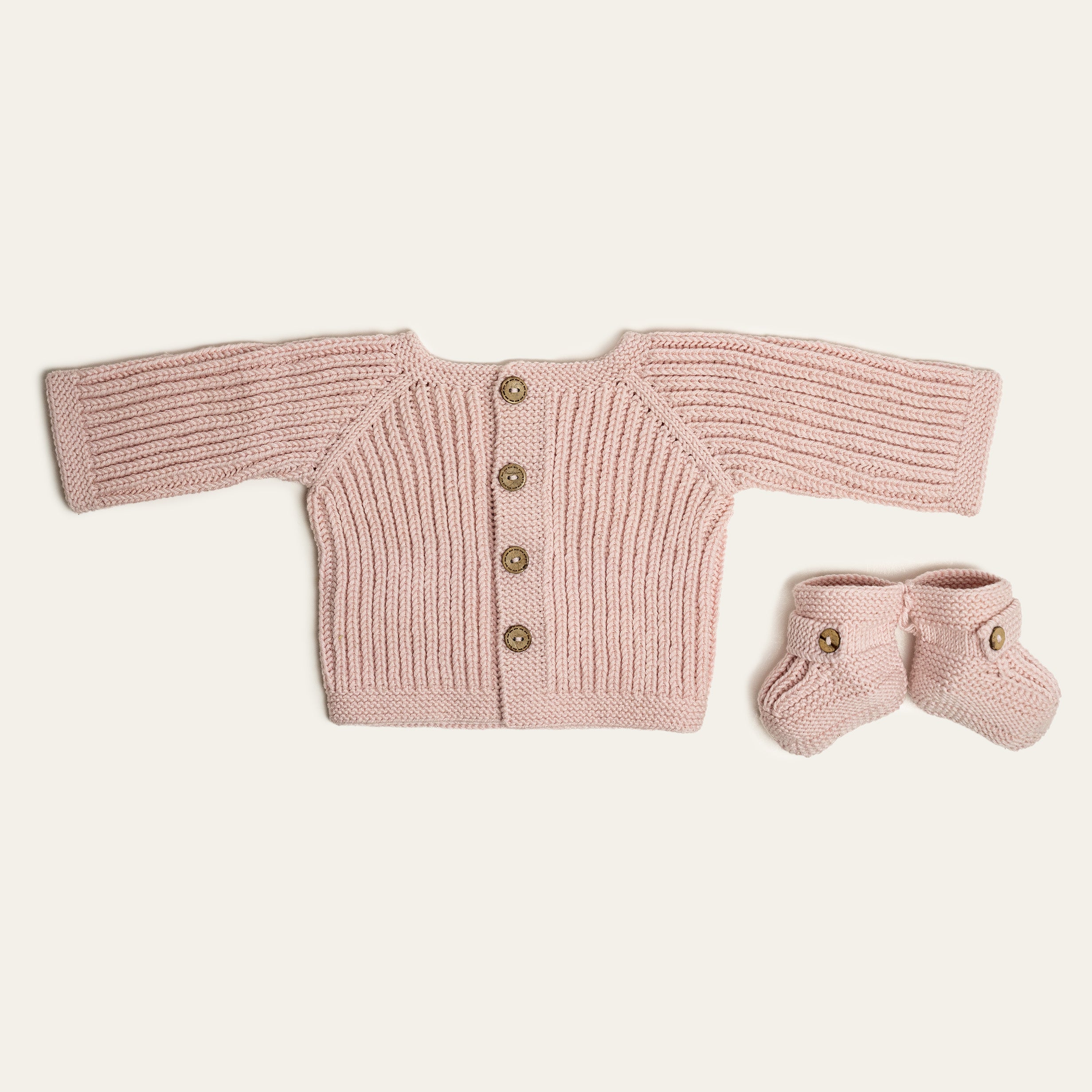 Knit Cardigan - Bootie Set - Pink