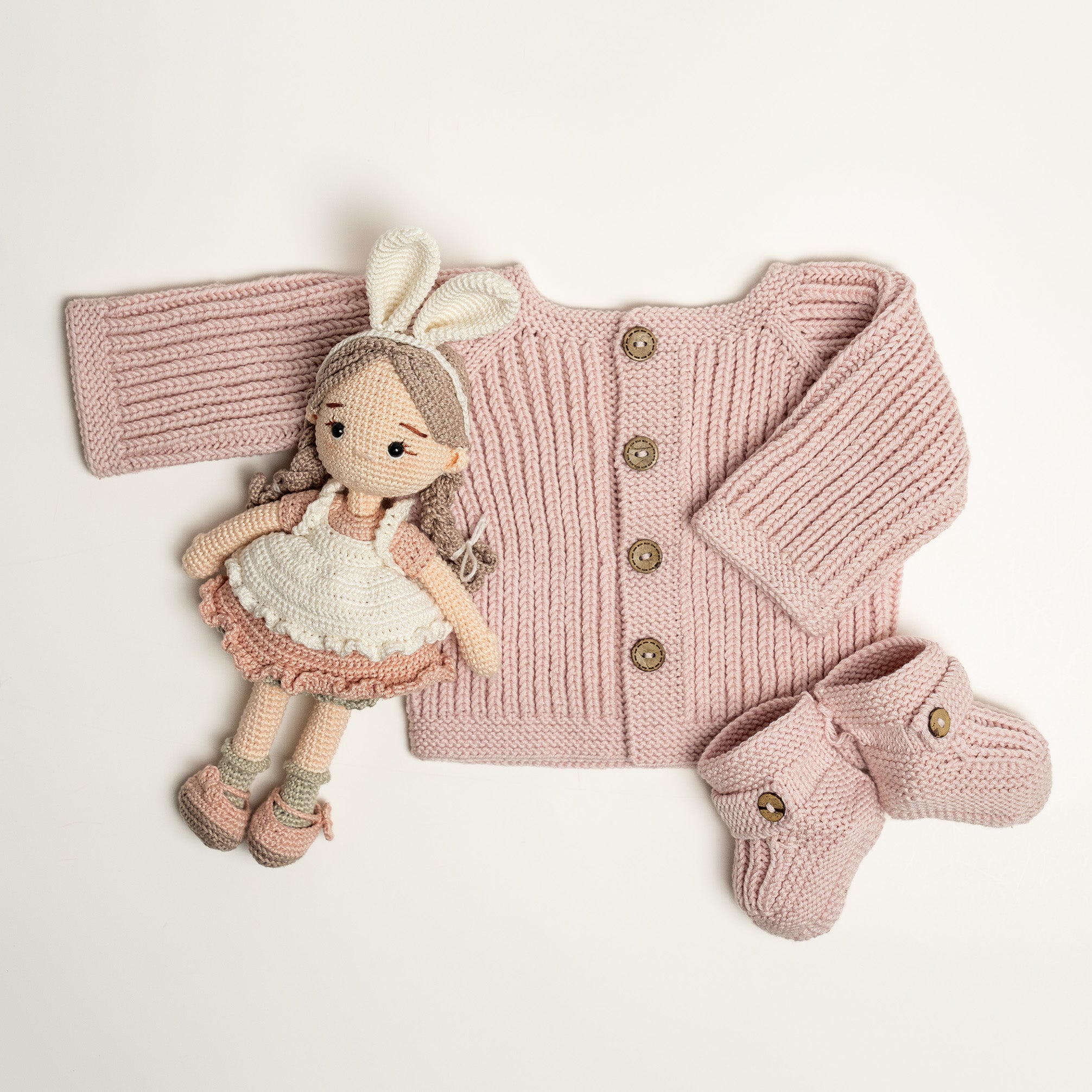 Knit Cardigan - Bootie Set - Pink