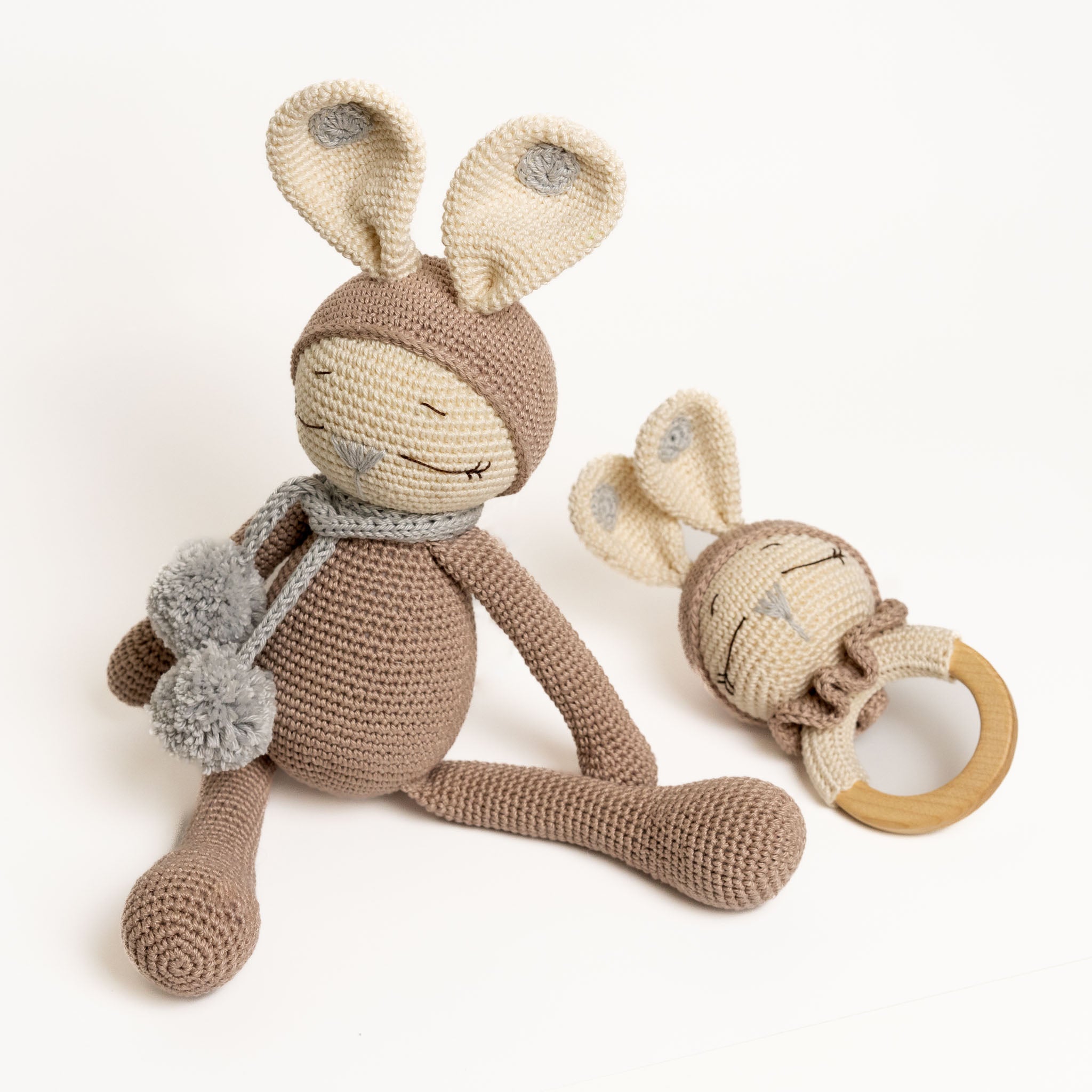 Crochet Sleeping Rabbit - Brown & Beige