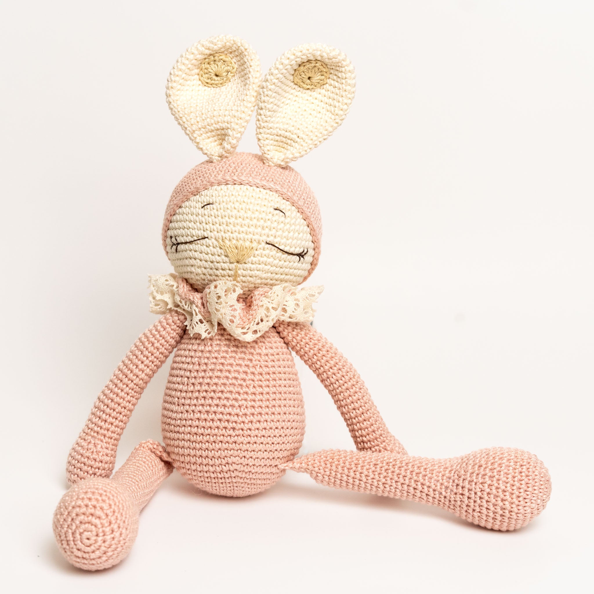 Crochet Sleeping Rabbit - Powder & Cream