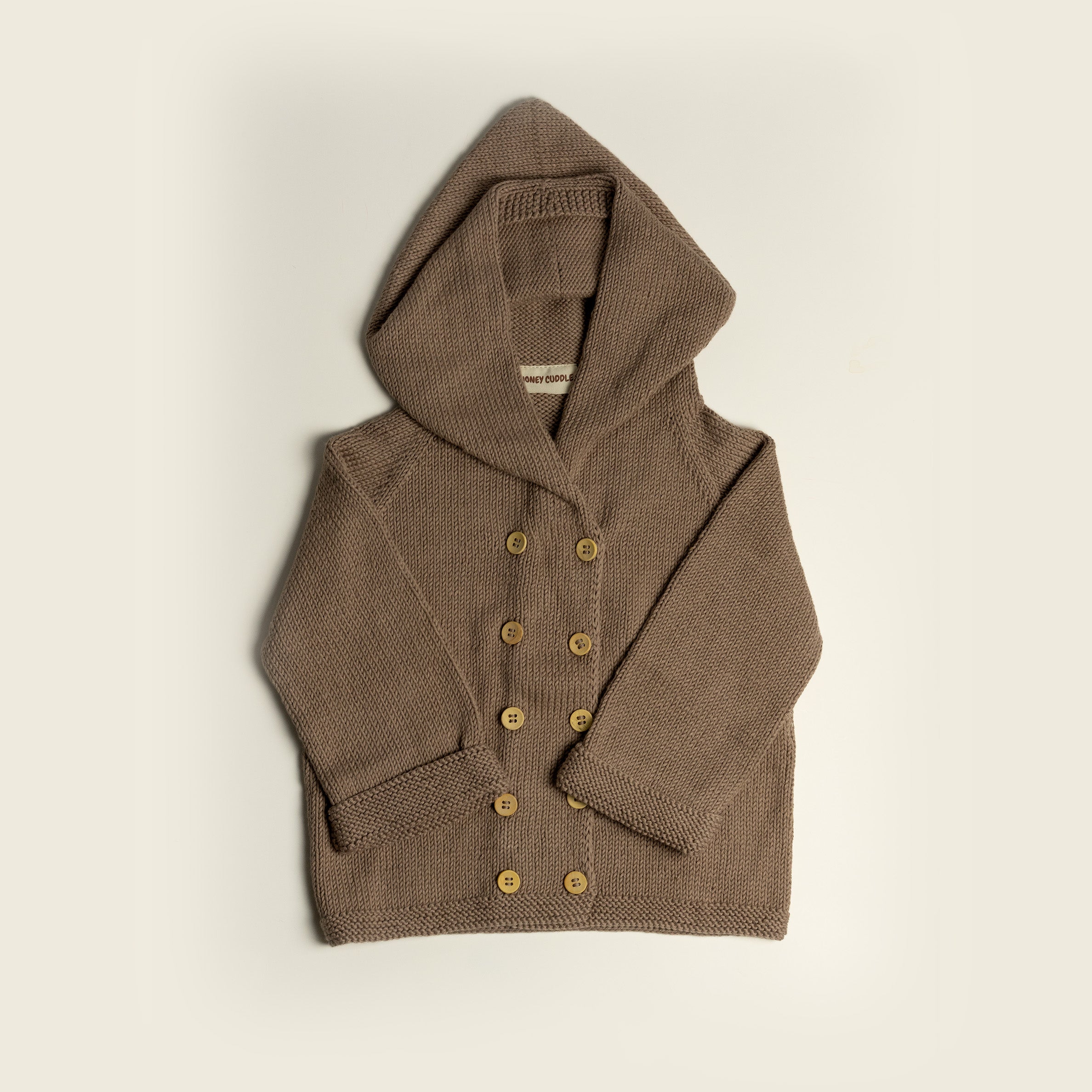 Knit Hooded Cardigan-Dark Beige