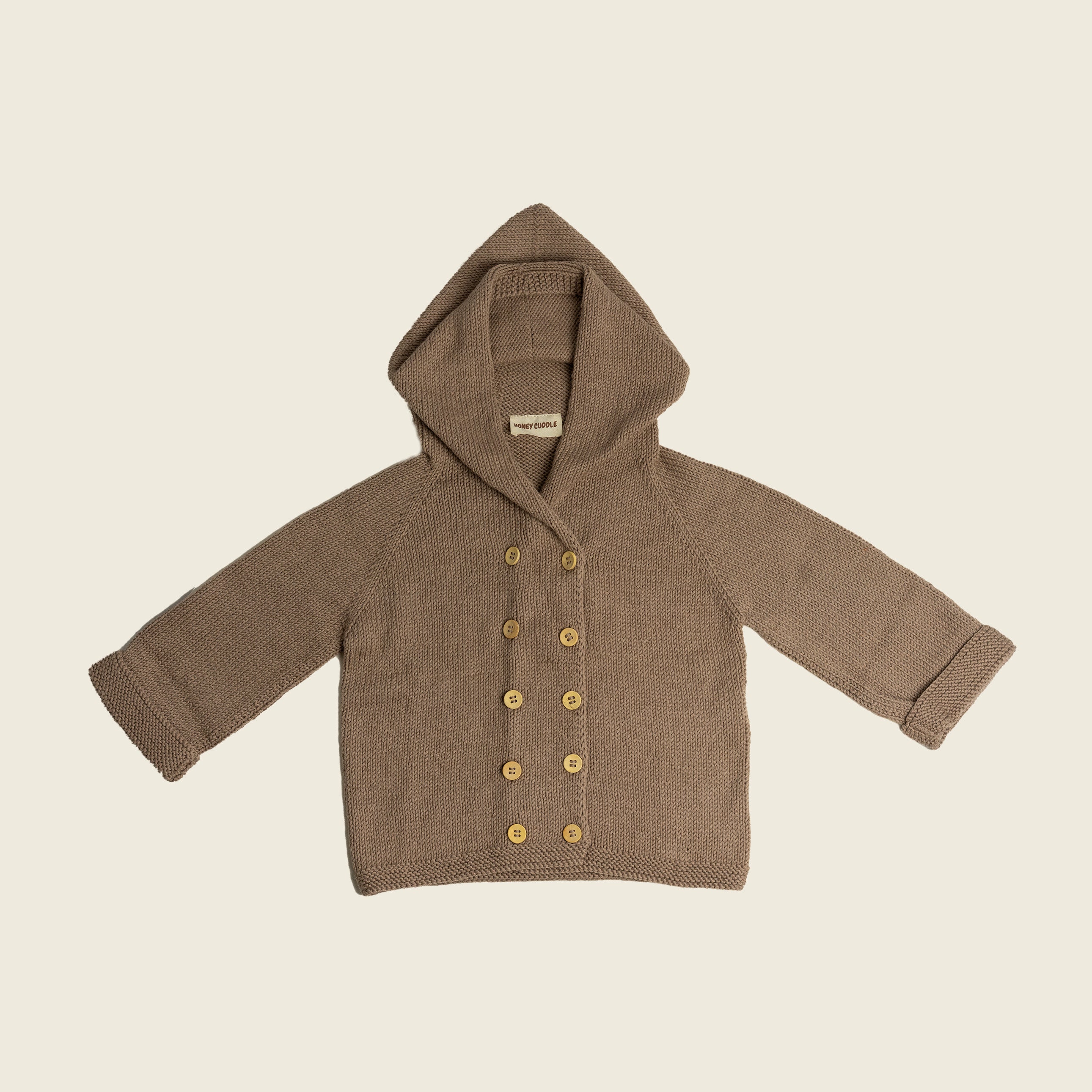 Knit Hooded Cardigan-Dark Beige
