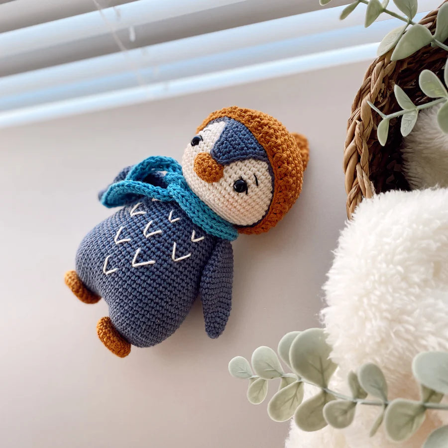 Crochet Penguin with Brown Hat Toy