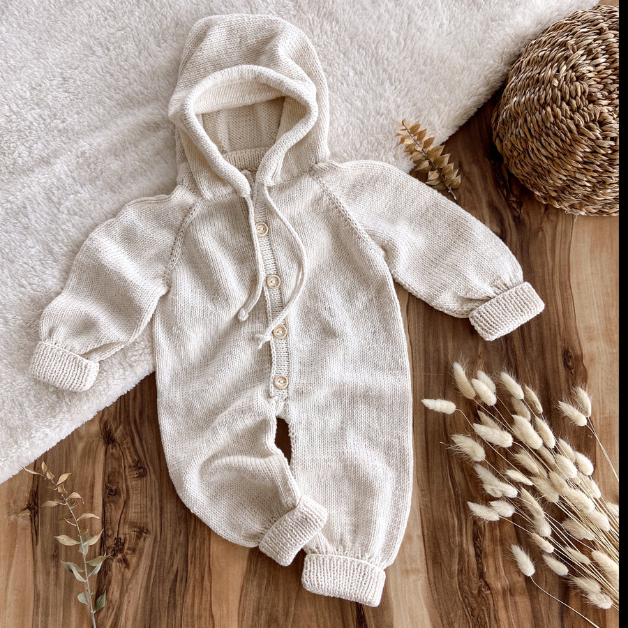 Knit Hooded Jumpsuit - Cream