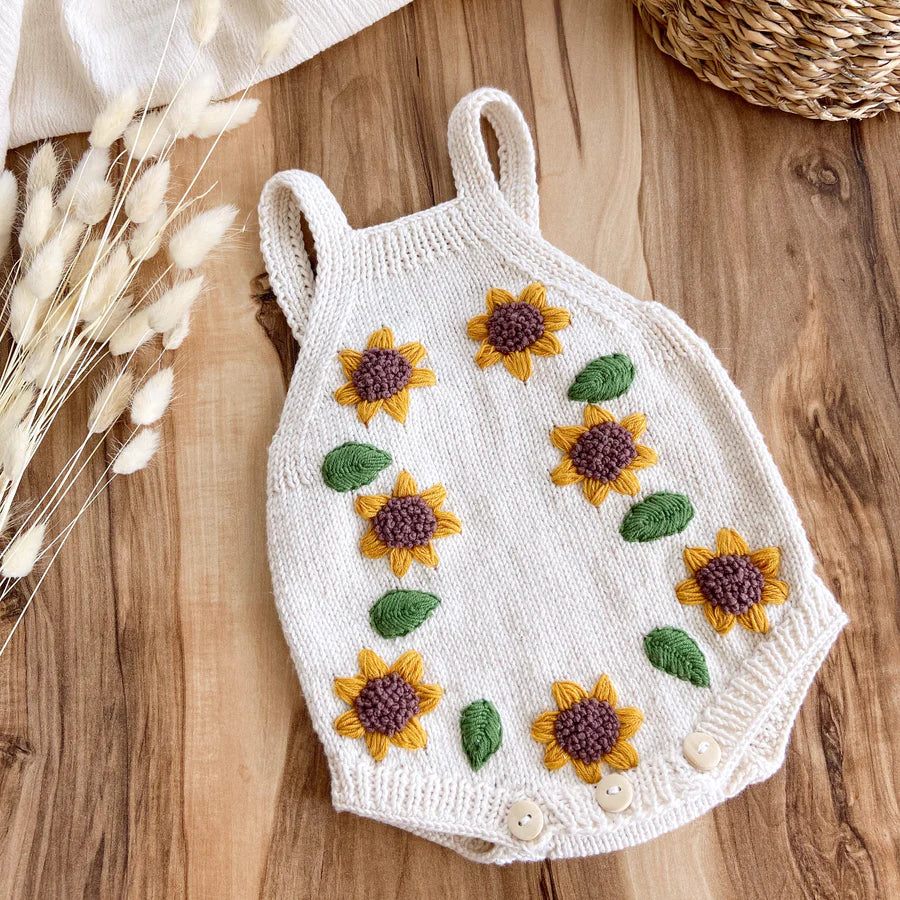 KNIT SUNFLOWER ROMPER - BEIGE