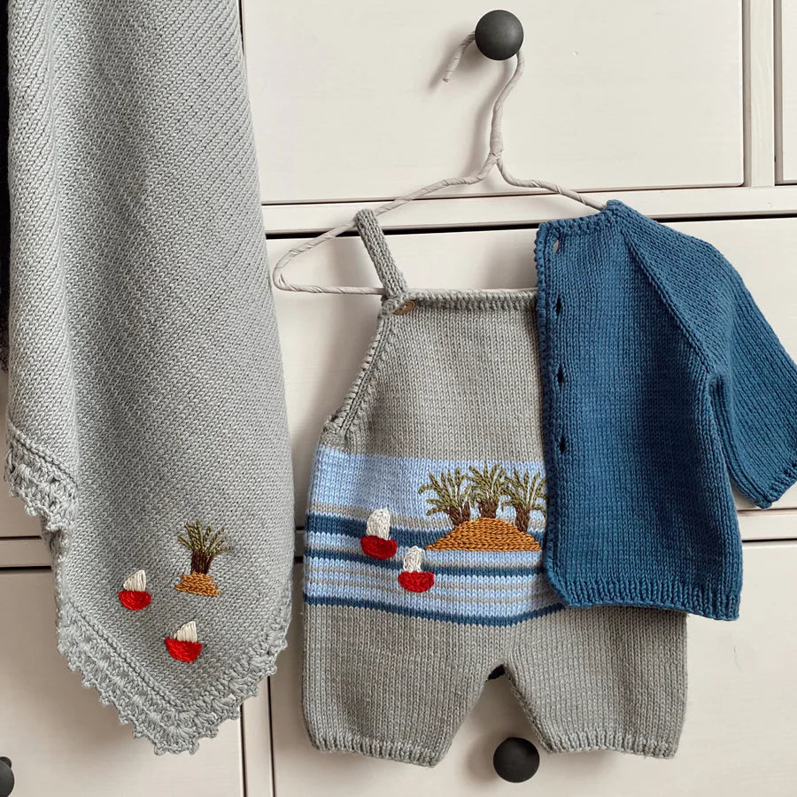 Knitted Ship Patterned Stroller Blanket