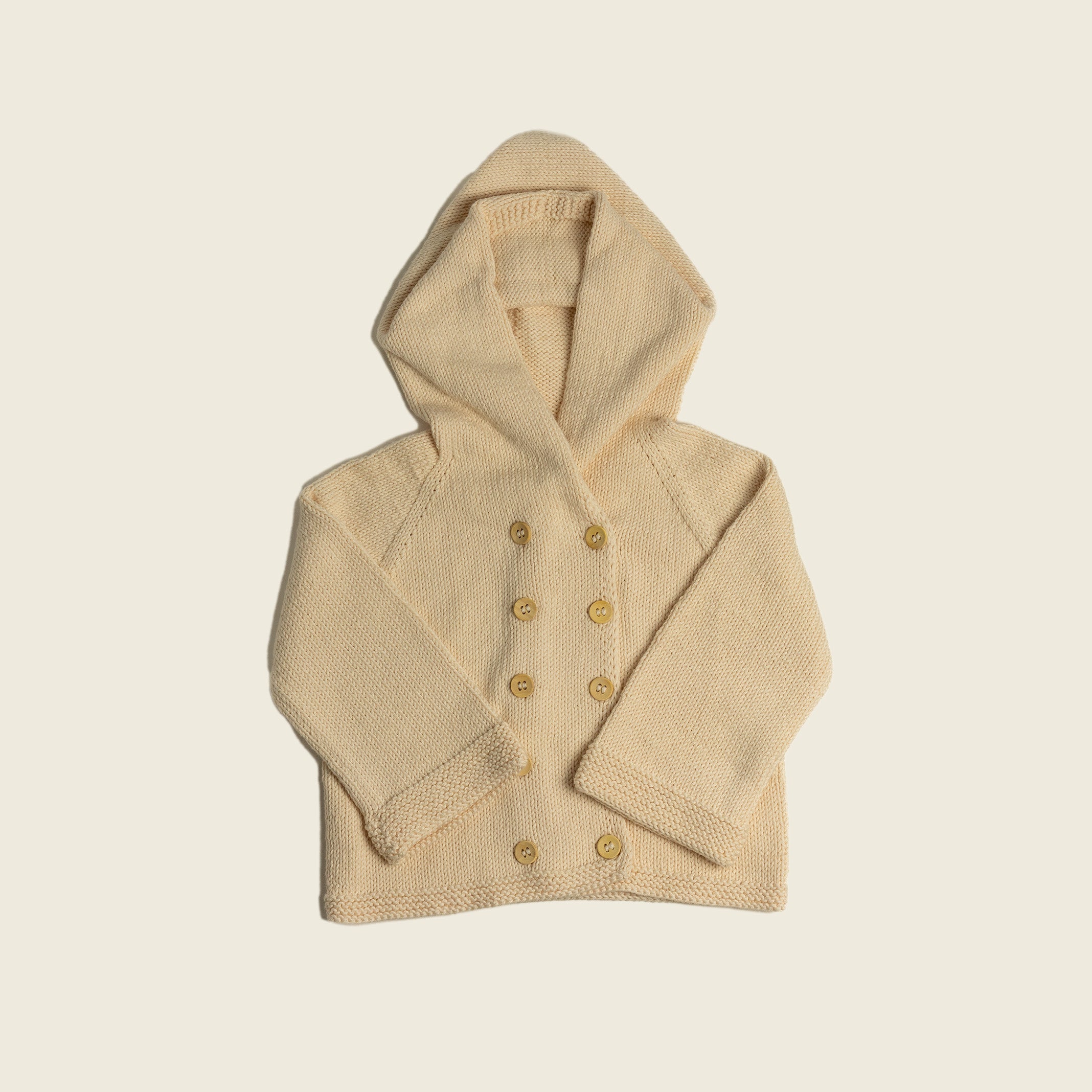 Knit Hooded Cardigan-Natural
