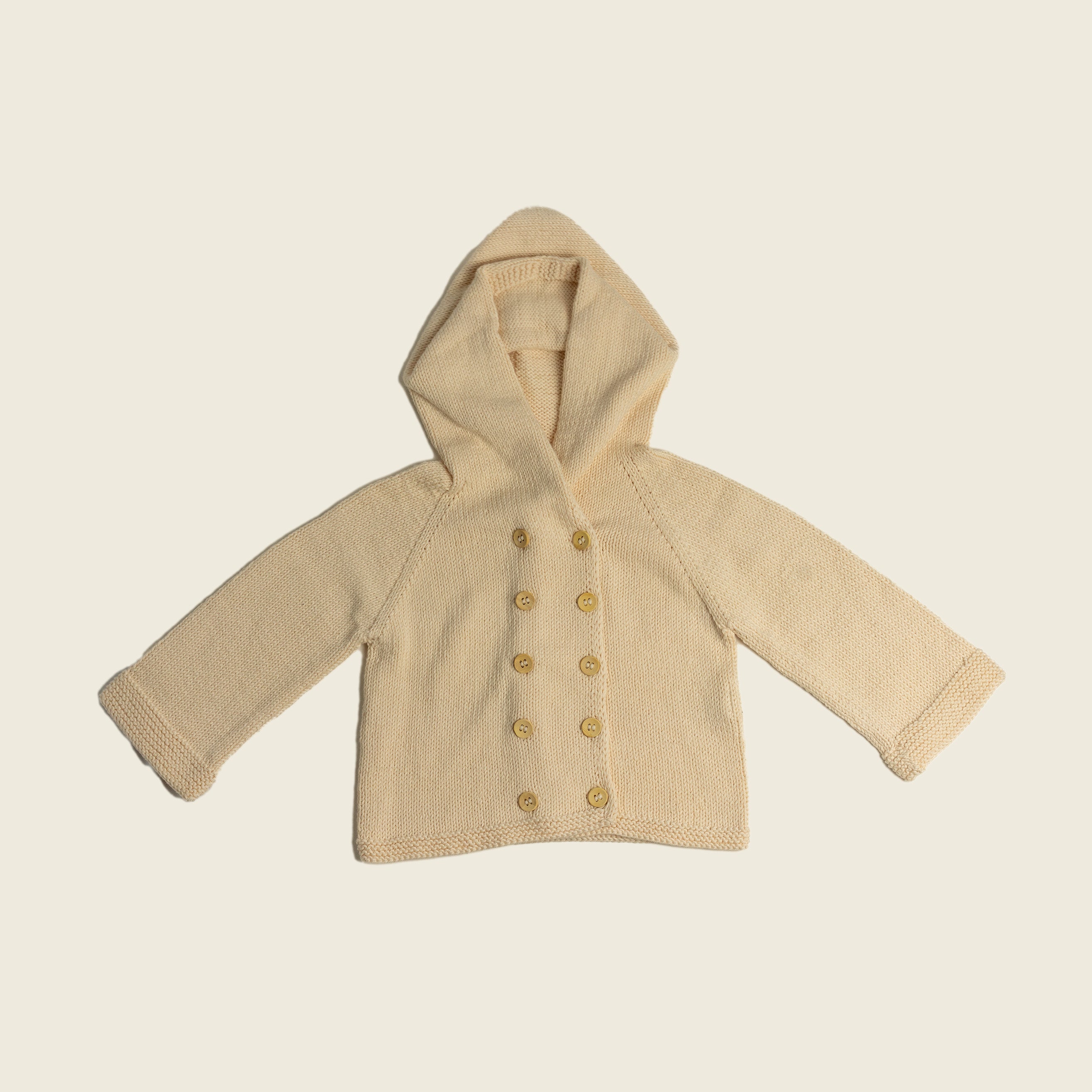 Knit Hooded Cardigan-Natural