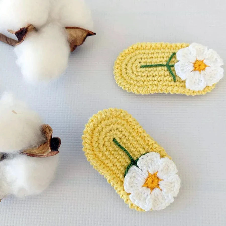 Knit Daisy Hairclips - Yellow & White - Two Pieces