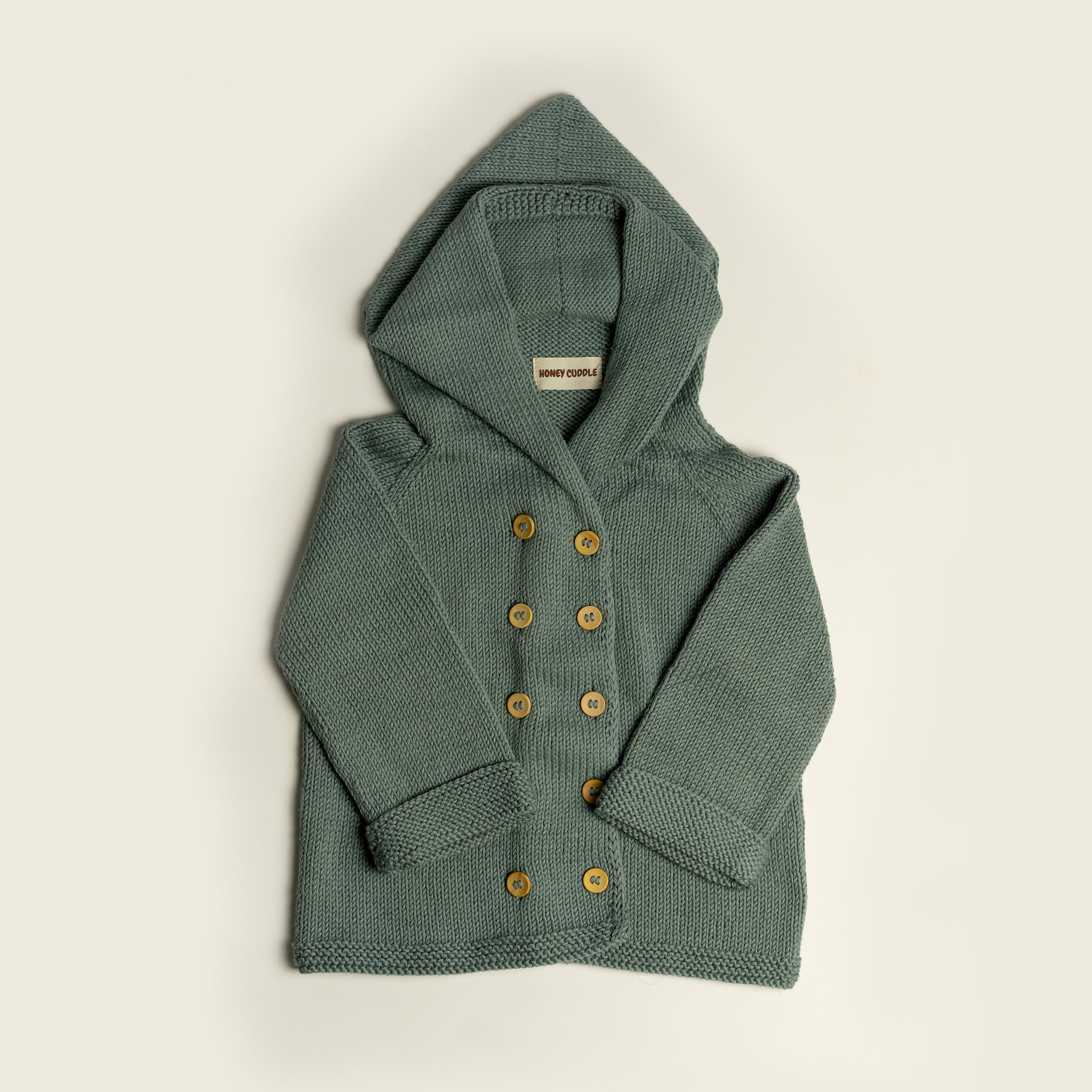Knit Hooded Cardigan-Turquoise