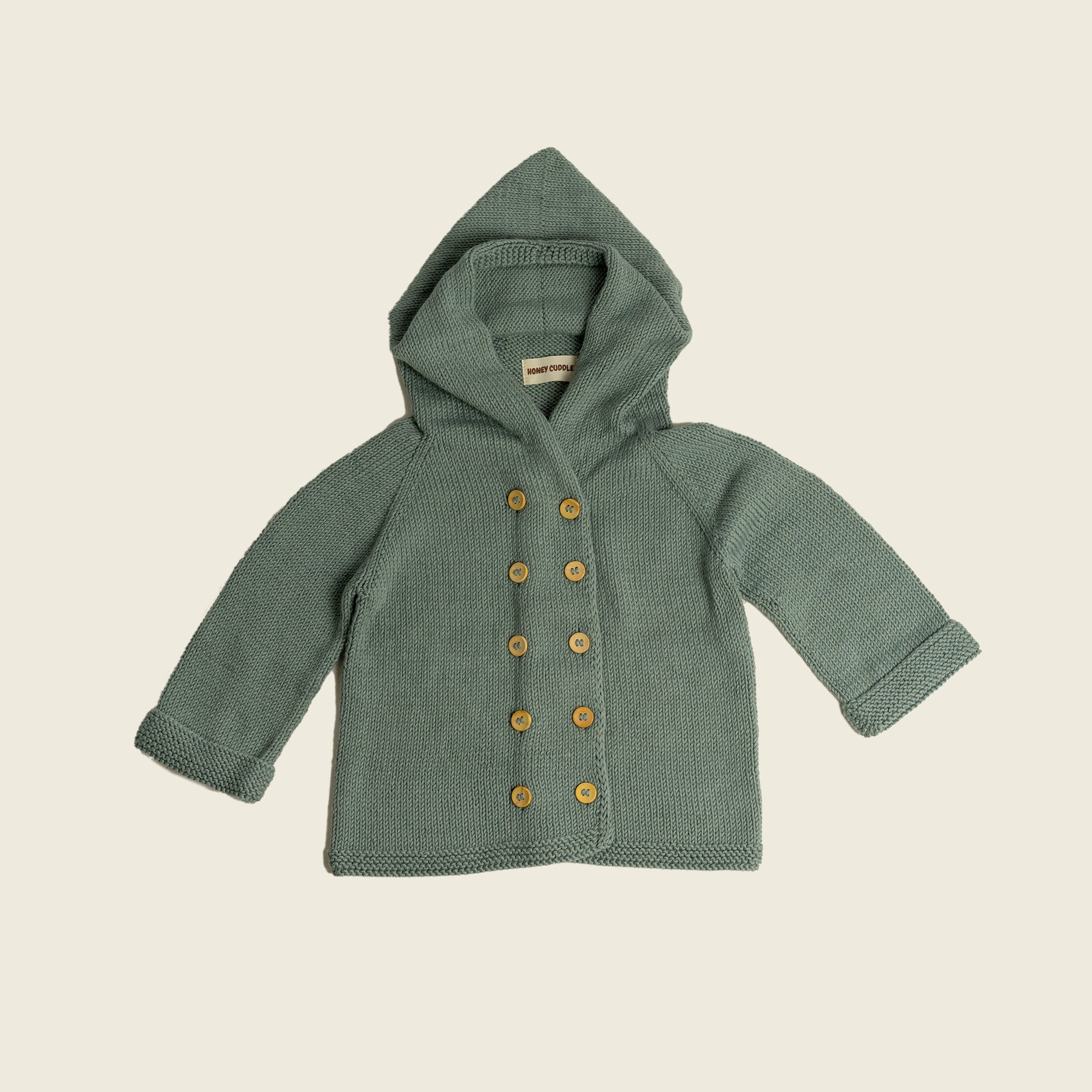 Knit Hooded Cardigan-Turquoise