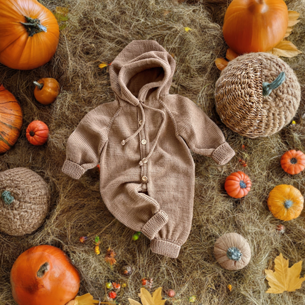Knit Hooded Jumpsuit - Brown