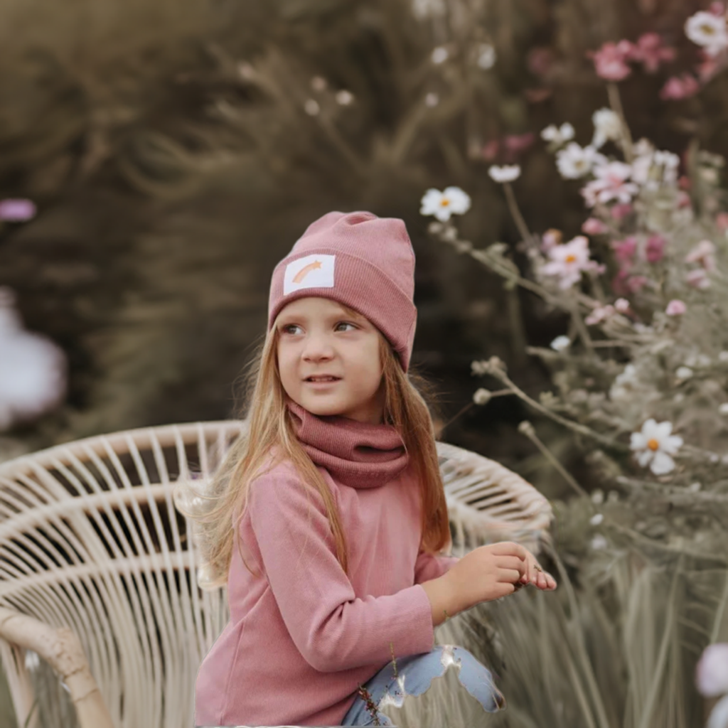 Organic Cotton Ribbed Beanie-Rose
