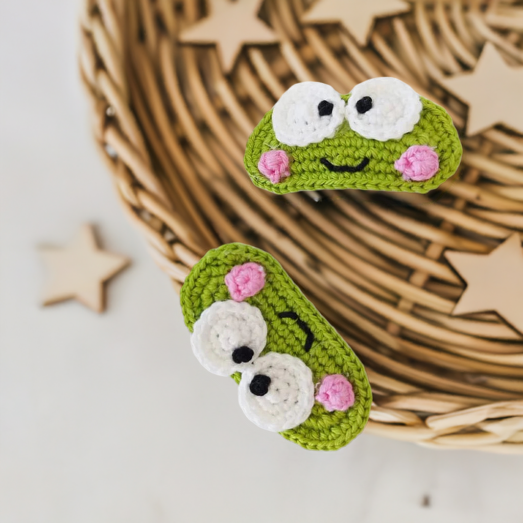Knit Frog Hairclips - Two Pieces