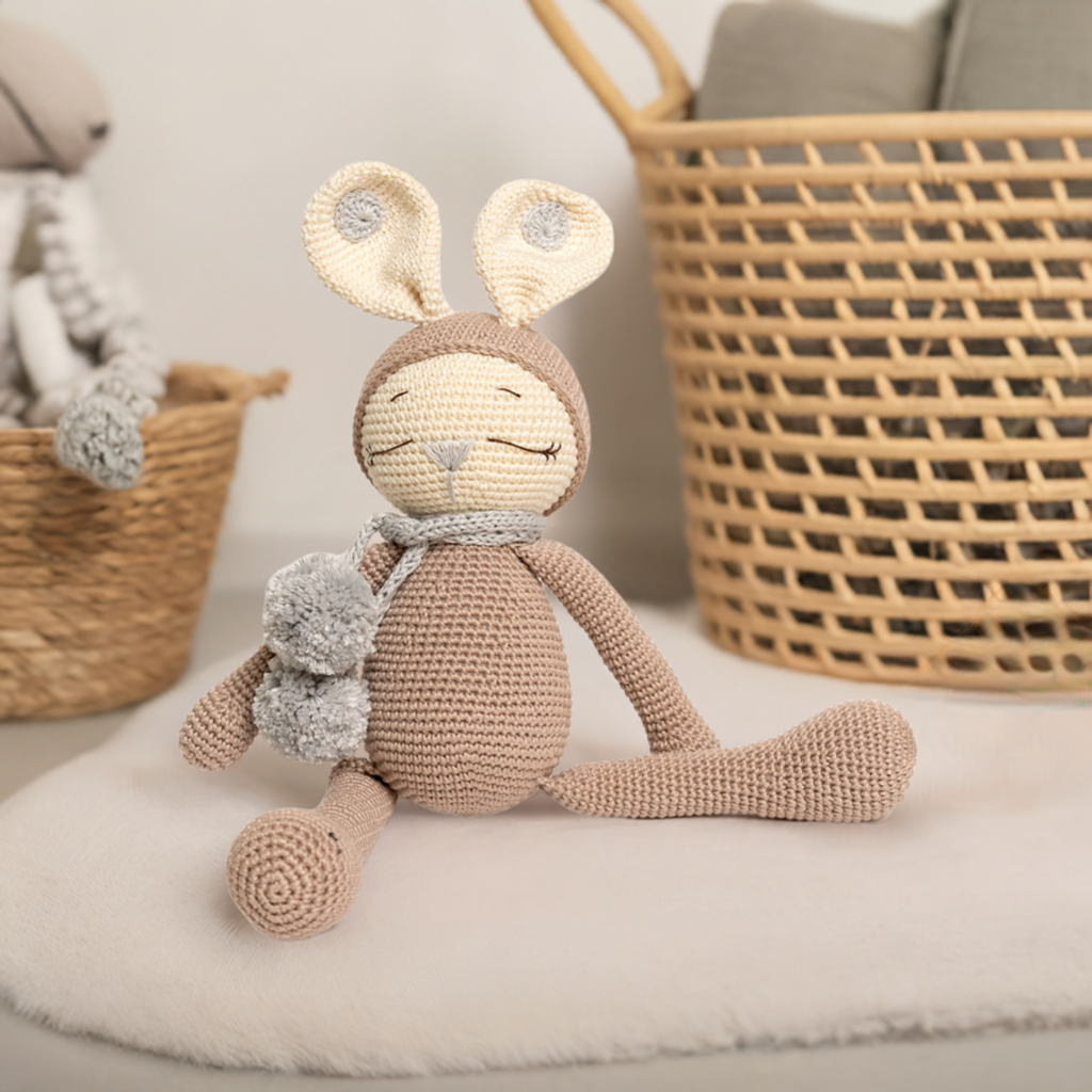 Crochet Sleeping Rabbit - Brown & Beige
