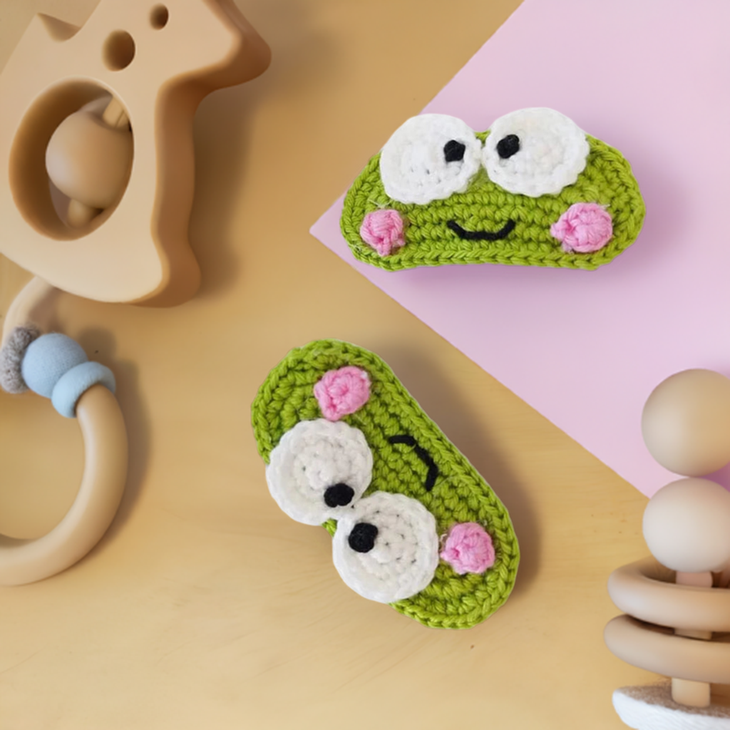 Knit Frog Hairclips - Two Pieces