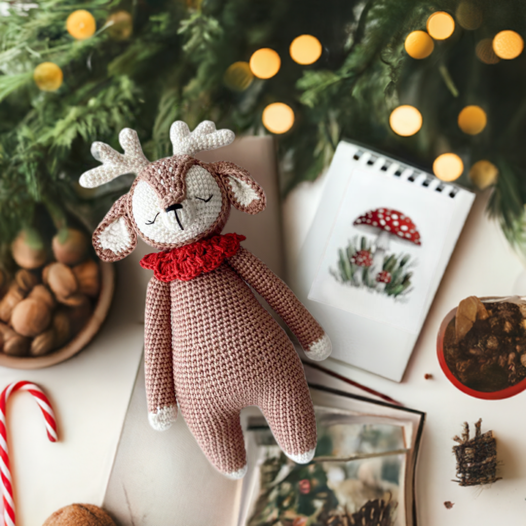 Crochet Red-Collared Deer Toy