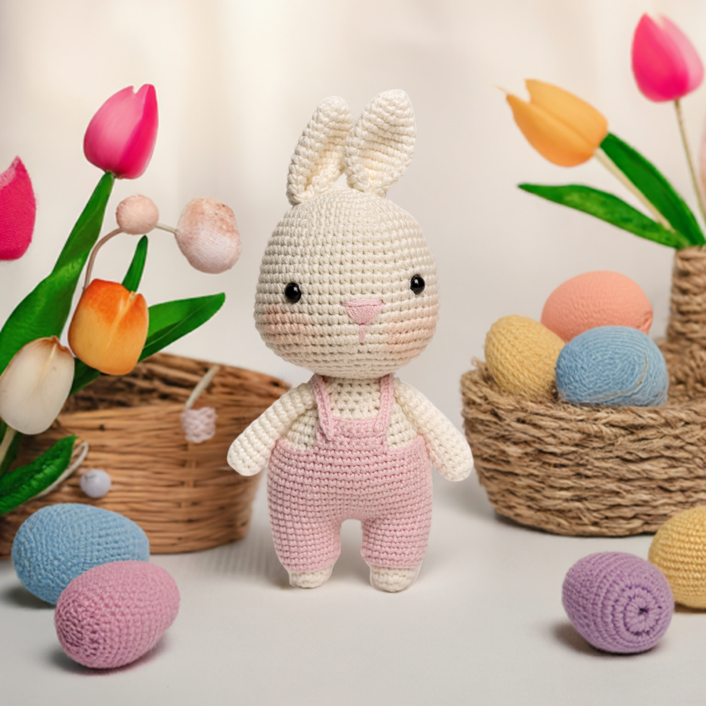 Crochet Rabbit with Jumpsuit Toy - Pink