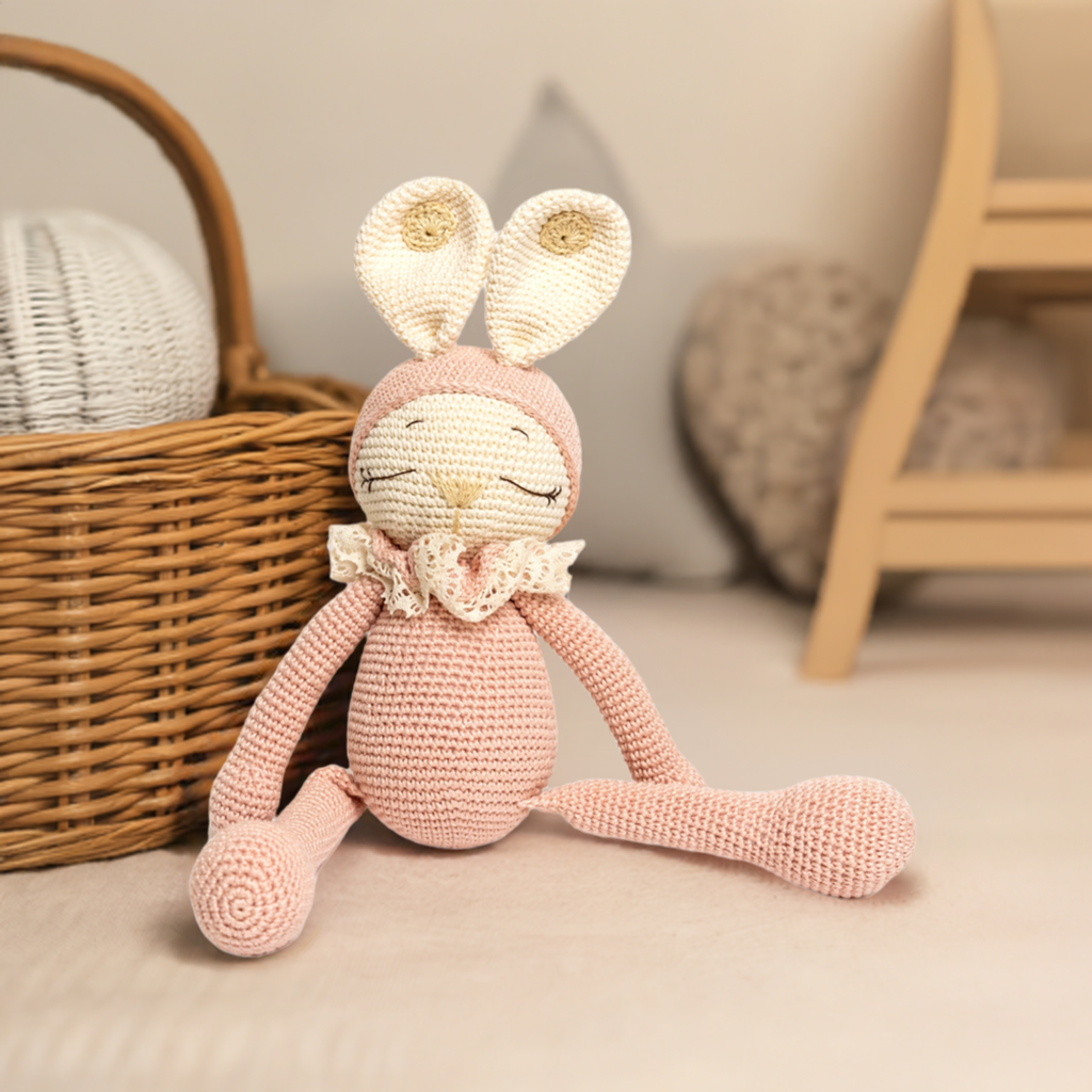 Crochet Sleeping Rabbit - Powder & Cream