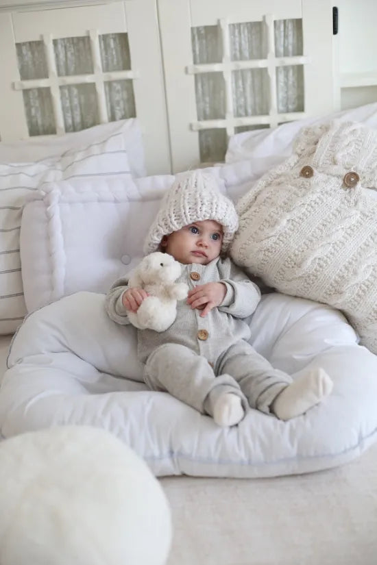 Organic Cotton Front Button Jumpsuit - Gray