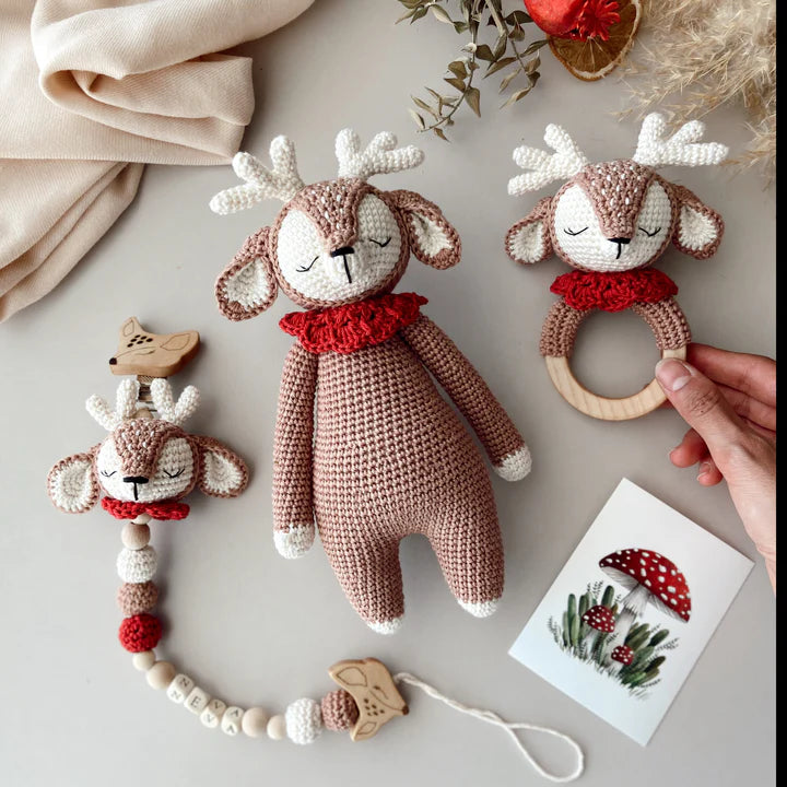 Crochet Red-Collared Deer Toy