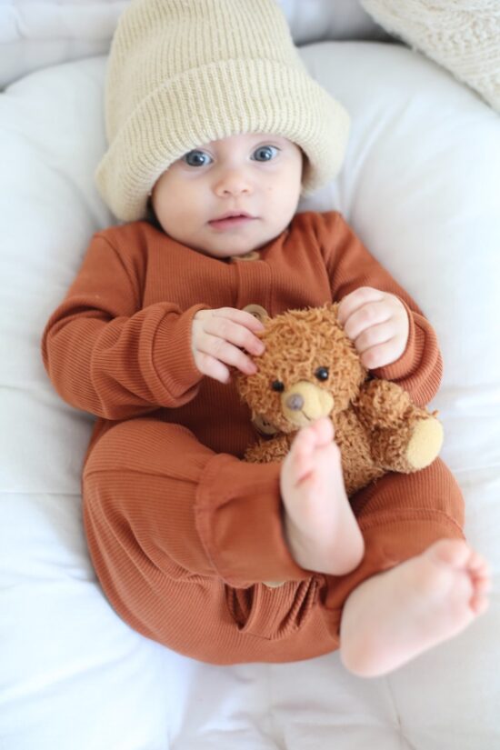 Organic Cotton Front Button Jumpsuit - CINNAMON