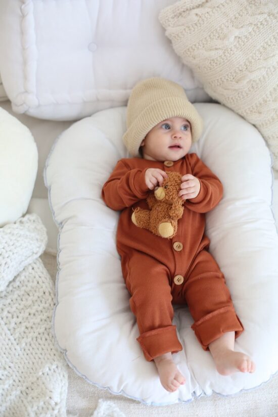 Organic Cotton Front Button Jumpsuit - CINNAMON