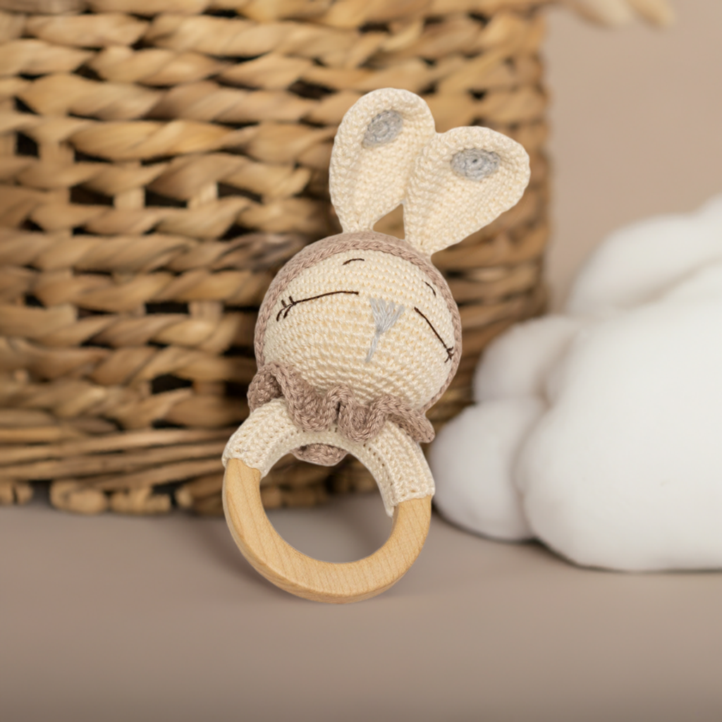 Crochet Sleeping Rattle - Brown & Beige